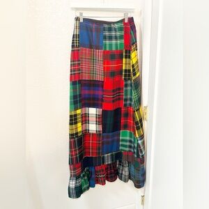 VINTAGE Hand Crafted Tartan High-Waisted Maxi Skirt Patchwork Plaid Wool SZ: X-S